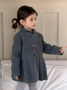 Dazy Kids Infant/Toddler Girls' Elegant Long Sleeve Coat, Korean Style Solid Color Wool - Light Grey - View 6