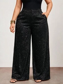 Enliva Plus-Size Women's Party Straight-Leg Loose-Fitting Trousers Pear Body,Triangle Body - Black - View 1