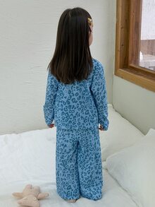DAZY Infant (Girl) All-Over Leopard Print Korean Style Long Sleeve Autumn/Winter Loungewear - Blue - View 2