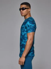 Musero Sport Short Sleeve Seamless Printed Muscle Fit Crew Neck Top Autum Winter Sports Activewear - Blue - View 3