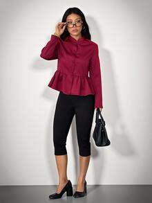 SHEIN ICON Women's High Neck Long Sleeve Cinched Waist New Chinese Style Jacket - Multicolor - View 3