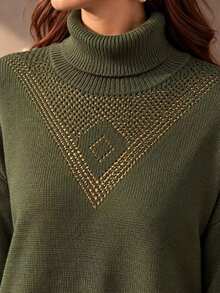 Linhara CURVE Women's Plus Size High Neck Casual Daily Knit Dress - Army Green - View 5