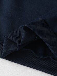 SHEIN 青少年女孩長袖秋季花瓣蕾絲飾邊抓絨內裡運動衫，節日休閒優雅可愛舒適校園灰色 - 藏蓝色 - 查看 6