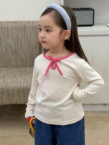 Dazy Kids Infant/Toddler (Girl) Round Neck Color Block Casual Long Sleeve Top - White - View 5