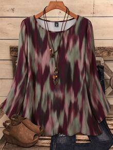 Rosumi Plus Size Women's Autumn/Winter Casual All-Over Print Round Neck Loose 3/4 Sleeve Blouse - Multicolor - View 8