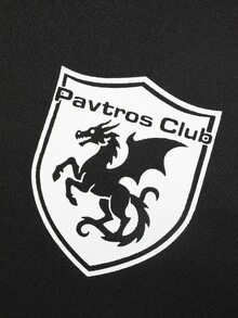 PAVTROS 男士刺繡短袖 Polo 衫，男士街頭塗鴉風寬鬆短袖 T 恤，美式街頭嘻哈風，復古街頭，個性化，街舞，滑板，饒舌，塗鴉，次文化，寬鬆，中性風格，節日禮物，中性，情侶穿搭，萬聖節 - 黑色 - 查看 5