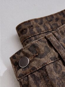 Comfortcana Women's Leopard Print Pocket Simple Versatile Fashion Denim Jeans - Multicolor - View 4