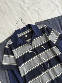 Attitoon 女款 2 合 1 Polo 領條紋圖案長袖休閒時尚 T 恤 - 彩色 - 查看 5