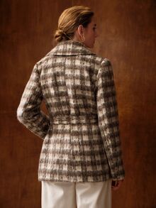 MOTF PREMIUM VINTAGE PLAID LAPEL WAIST-CINCHED SLIMMING FASHIONABLE ELEGANT WOOL THICK WOMEN'S COAT - Khaki - View 7