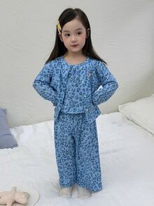 DAZY Infant (Girl) All-Over Leopard Print Korean Style Long Sleeve Autumn/Winter Loungewear - Blue - View 9