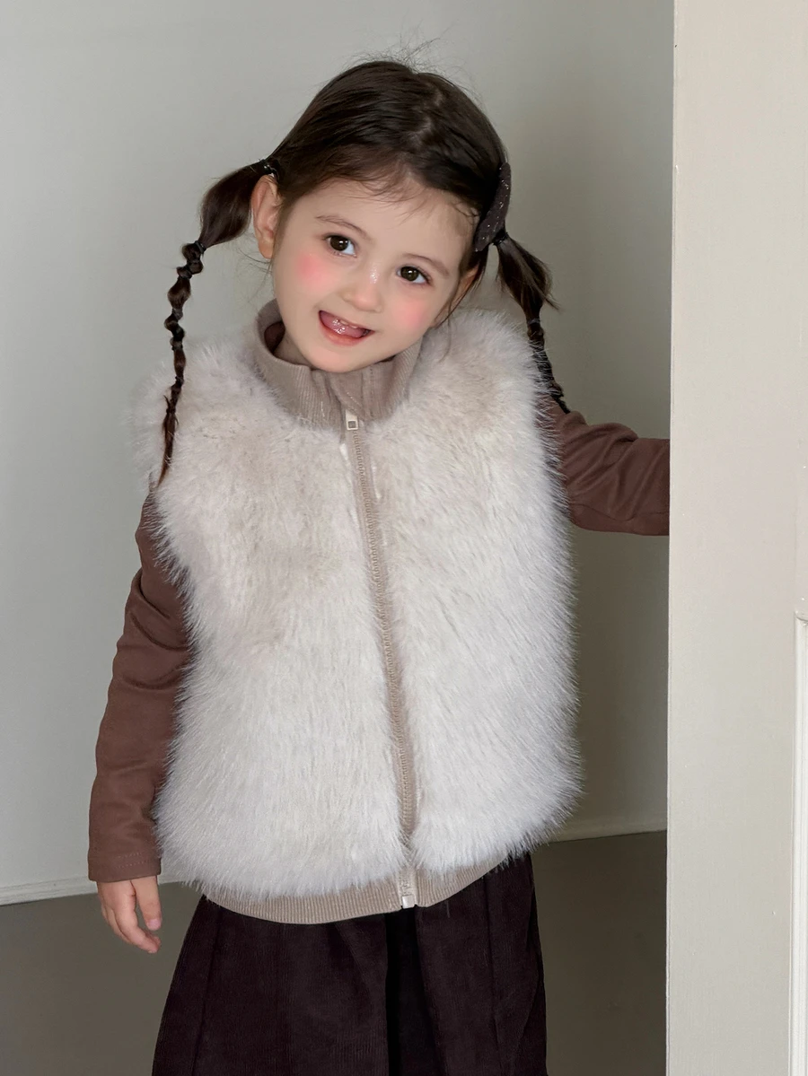 Dazy Kids Áo khoác bé gái cổ đứng phong cách Hàn Quốc mùa thu/đông - Màu be - Xem 1