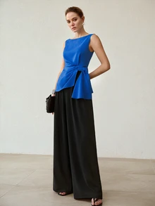 MOTF PREMIUM WOMEN'S SOLID COLOR PLEATED CASUAL VERSATILE DAILY WEAR SHIRT - Blue - View 5