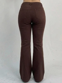 Dazy Plus Plus Size Vintage Button Pocket Flare Leg Denim Jeans - Brown - View 6