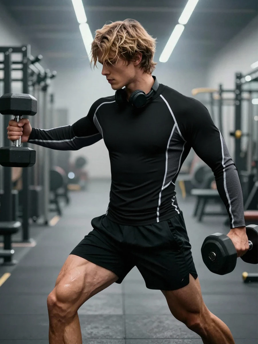 GymBeat Men's Black & Gray Colorblock High Neck Muscle Fit Long Sleeve T-Shirt For Gym, Running, Workout And Sports - Black - View 1
