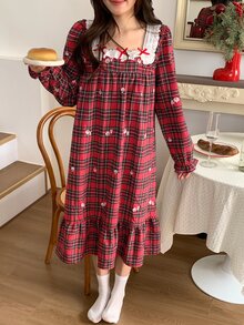 DAZY Women's Plaid Casual Daily Home Sleep Dress - Red - View 5