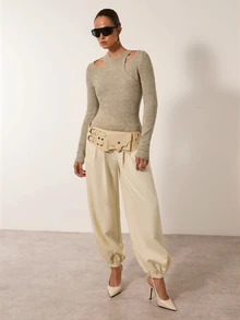 MERLEAU Women's Modern Grey Floral Knit Top - Khaki - View 4