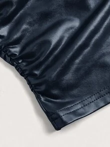 SHEIN EZwear 女款金屬光澤百褶抹胸上衣，適合約會、度假、派對、日常穿著、聚會、戶外活動 - 藏蓝色 - 查看 5