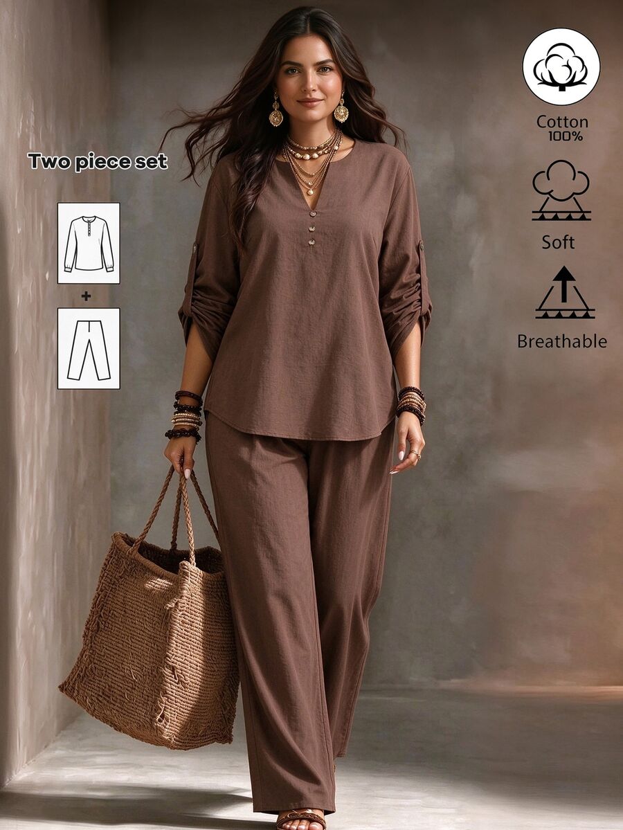 Weeklong Women's Loose Plus Size Casual Set - Multicolor - View 1