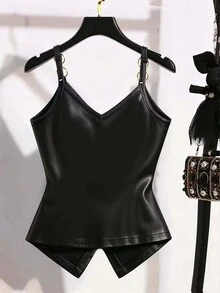 SuriyaCove Women's Plus Size Spaghetti Strap Backless Tank Top - Black - View 2