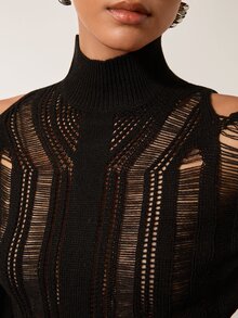 MERLEAU Women's Modern Black Knit Top - Black - View 6
