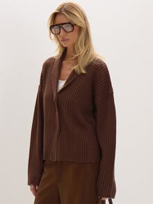 MUSEYN Chocolate Brown Knit Chunky Cardigan Versatile Everyday Casual Chic Date Night New Season Fall Cosy - Chocolate Brown - View 3