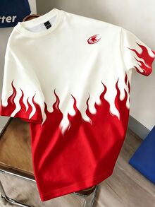 Daypath Kaos Streetwear Lengan Pendek Leher Bulat Motif Api Amerika untuk Pria Ukuran Besar - MultiWarna - View 1