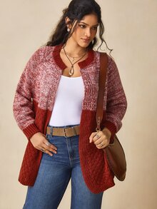 Nubod Cardigan Rajut Lengan Panjang Kancing Depan, Longgar, Kasual, Ukuran Plus, Modis, Serbaguna - Redwood - View 4