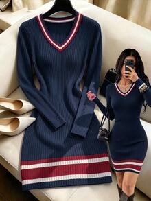SHEIN Franclia فساتين ثقيلة نسائية - أزرق غامق - مشاهدة 1