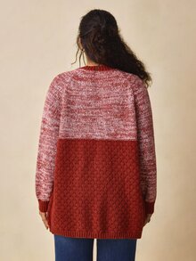Nubod Cardigan Rajut Lengan Panjang Kancing Depan, Longgar, Kasual, Ukuran Plus, Modis, Serbaguna - Redwood - View 2