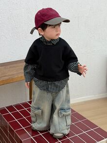 Dazy Kids Baby Boy Plaid 2 In 1 Patchwork Casual Daily Wear Top - Black - View 3