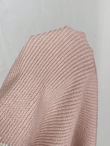 Aloruh 女款休閒通勤簡約純色漏斗領蝙蝠袖寬下擺針織上衣 - 淺粉色 - 查看 9