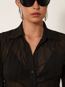 MERLEAU Women's Modern Pleated Black Shirt - Black - View 6