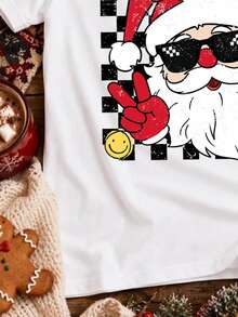 OlaRiff Men's Christmas Santa Print Short Sleeve Crew Neck T-Shirt Holiday - White - View 4