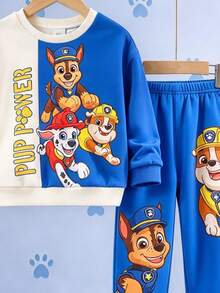 SHEIN | PAW Patrol 小男孩白色拼色卡通小狗印花寬鬆衛衣套裝 秋季長袖上衣與長褲 返校休閒穿搭 生日海灘 - 彩色 - 查看 5