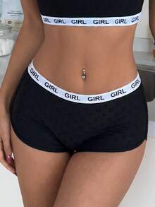 ZzzCrew Women's 1pc Cotton Blend Comfortable Series Letter Print Boxer Briefs - Black - View 5