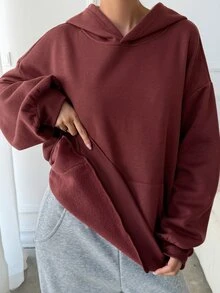 DAZY Women's Loose Hooded Pullover Streetwear Casual Sweatshirt Christmas - Red - View 4