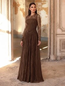 Aureia Elegant Romantic Fashionable Dignified Coffee Color Lace Fabric ...