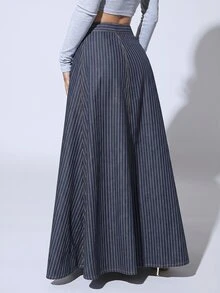 SHEIN SXY Women's High Waist Front Button Line Denim Skirt - Blue - View 2