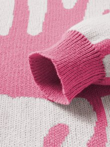 Manfinity Hypemode Men's Casual Letter Graphic Crew Neck Long Sleeve Sweater, Autumn/Winter - Hot Pink - View 4