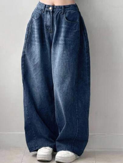 Dazy Plus Vintage Washed Distressed Loose Street Casual Versatile Black Long Denim Jeans Autumn New