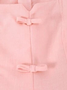SHEIN 青少年女孩2件套：藍色背心與長褲，兒童休閒優雅白色亮面提花珍珠鈕扣開襟衫搭配長褲... - 粉色 - 查看 6
