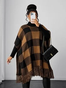 Maweii Áo len chui đầu nữ size lớn, kiểu áo choàng, đính tua rua, đa màu, thu đông, phong cách thường ngày thanh lịch - Nhiều màu - Xem 4