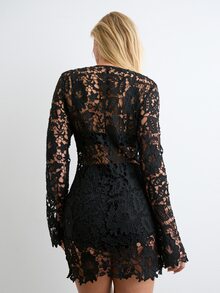BAD SUNDAY Autumn/Winter Women's Lace Deep V-Neck Sexy Mini Dress, Y2K Retro Style - Black - View 2