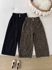 SHEIN LMoss Kids Young Girl Young Girl Young Girl Young Girl 2件組粉色與白色牛仔寬鬆長褲女童款 - 彩色 - 查看 6