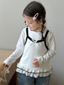 Dazy Kids Áo giữ nhiệt tay dài viền bèo cho bé gái sơ sinh/chập chững, mùa thu/đông - Màu be - Xem 4