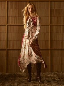 MOTF STUDIO WOMEN'S AUTUMN/WINTER ALL-OVER PRINT ASYMMETRICAL HEM LONG TIE-STRAP DRESS - Multicolor - View 4