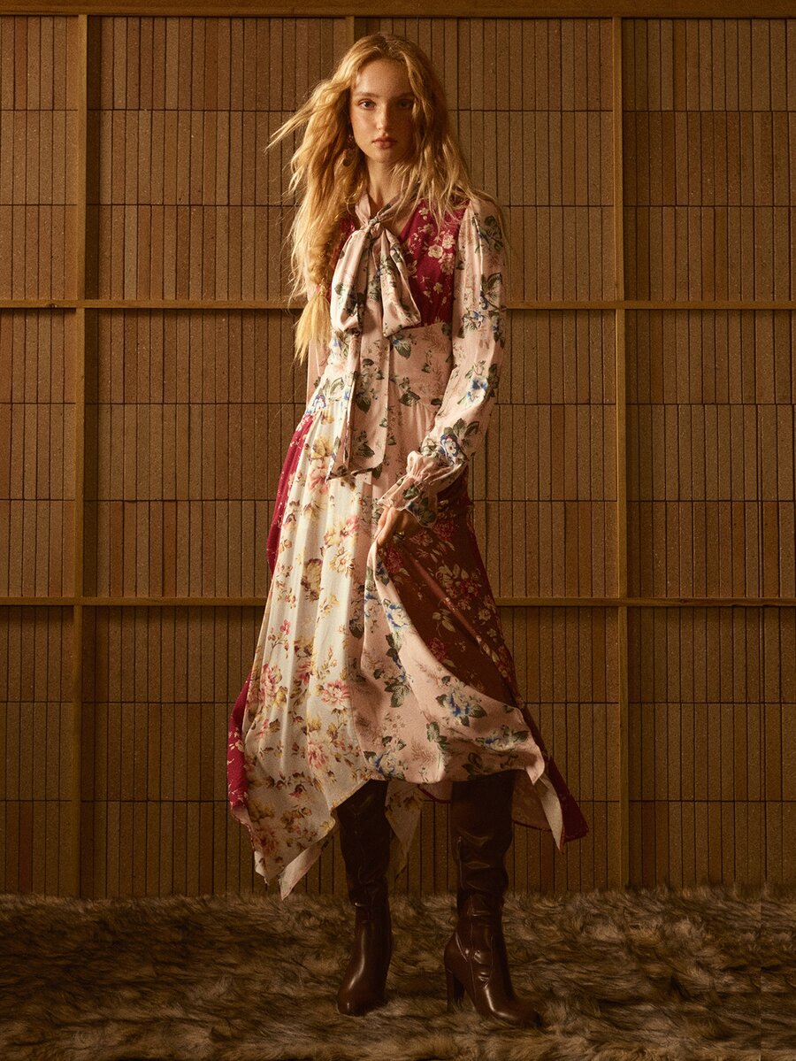 MOTF STUDIO WOMEN'S AUTUMN/WINTER ALL-OVER PRINT ASYMMETRICAL HEM LONG TIE-STRAP DRESS - Multicolor - View 1