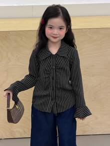 Dazy Kids Young Girl Collared Long Sleeve Shirt - Black - View 7
