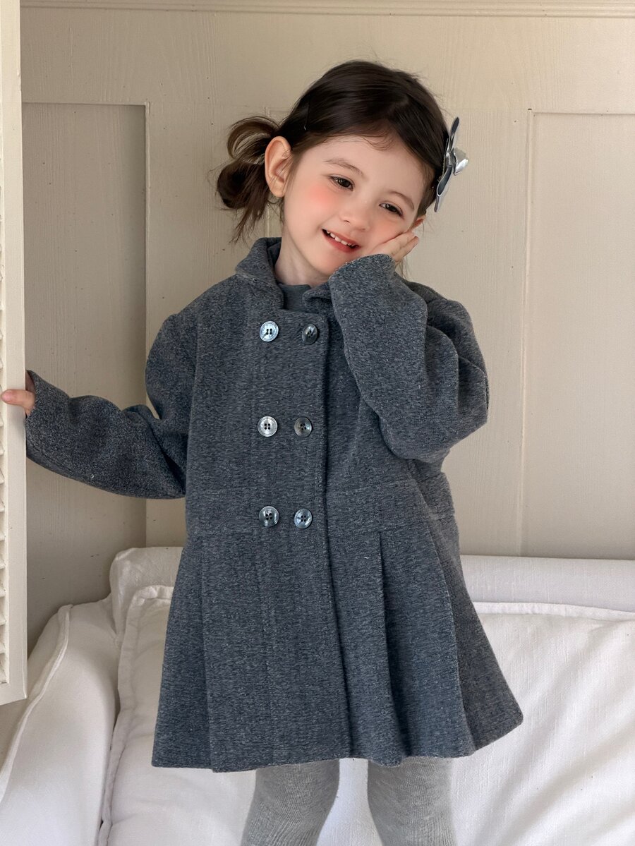 Dazy Kids Infant/Toddler Girls' Elegant Long Sleeve Coat, Korean Style Solid Color Wool - Light Grey - View 1