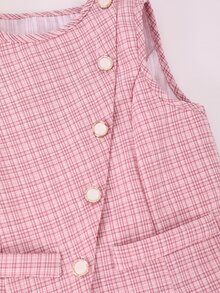 SHEIN 青少年女孩2件套：藍色背心上衣與長褲，兒童休閒優雅白色亮面提花珍珠鈕扣開襟衫配長褲... - 粉色 - 查看 6